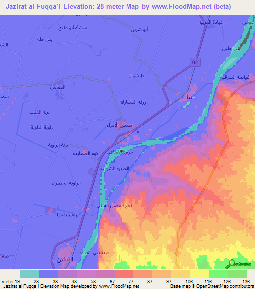 Jazirat al Fuqqa`i,Egypt Elevation Map