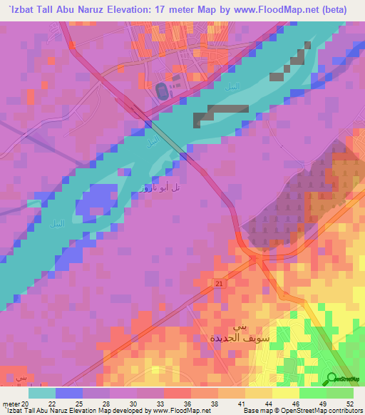 `Izbat Tall Abu Naruz,Egypt Elevation Map