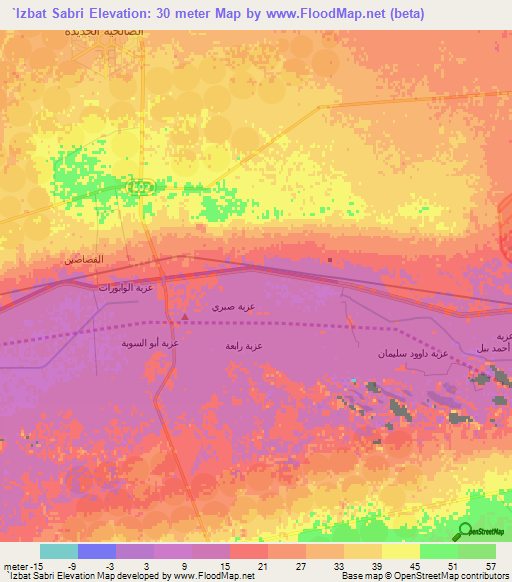 `Izbat Sabri,Egypt Elevation Map