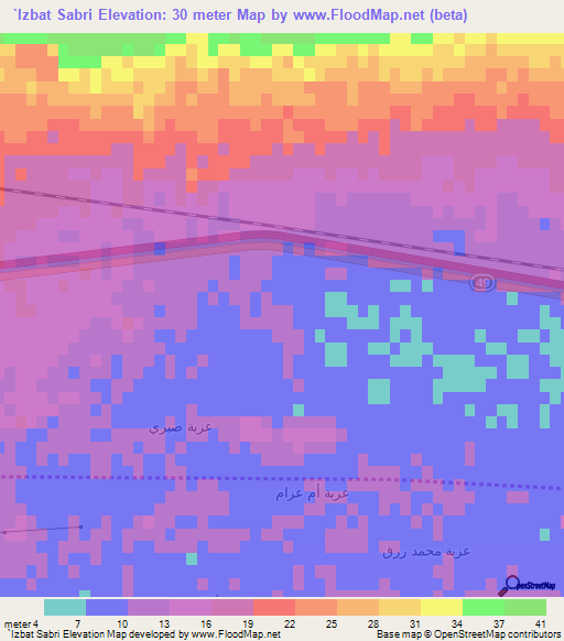 `Izbat Sabri,Egypt Elevation Map