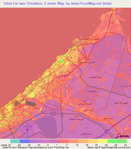 `Izbat Far`awn,Egypt Elevation Map