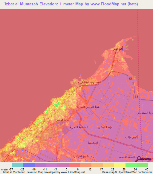 `Izbat al Muntazah,Egypt Elevation Map