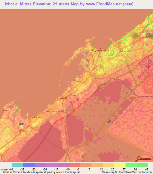 `Izbat al Mitras,Egypt Elevation Map