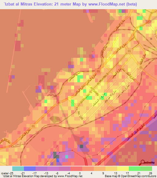 `Izbat al Mitras,Egypt Elevation Map