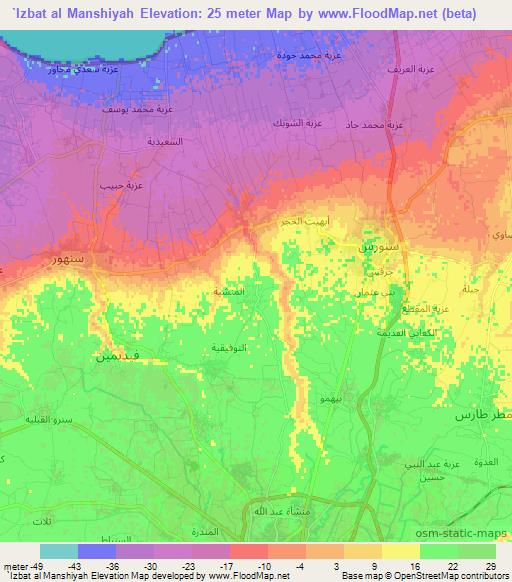 `Izbat al Manshiyah,Egypt Elevation Map