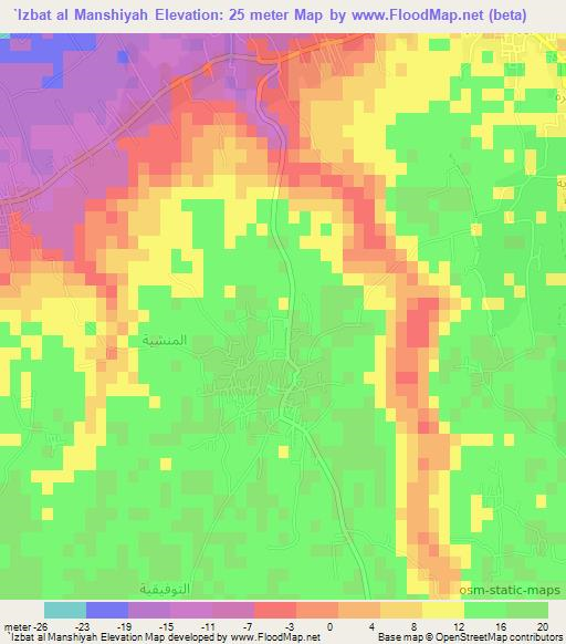 `Izbat al Manshiyah,Egypt Elevation Map