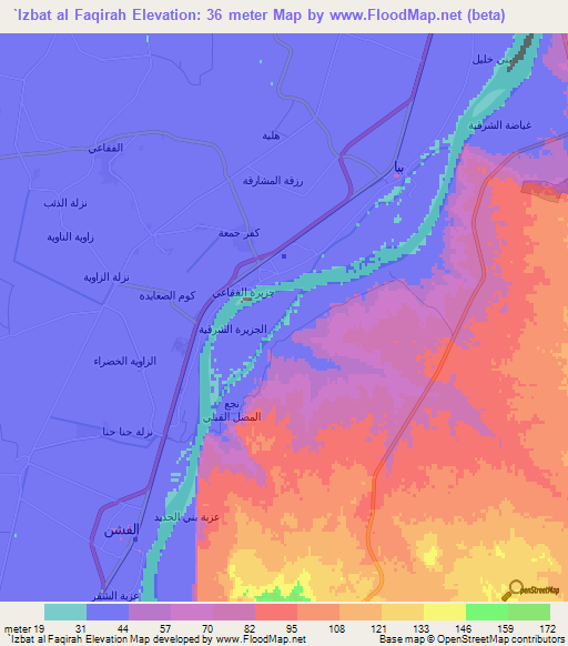 `Izbat al Faqirah,Egypt Elevation Map