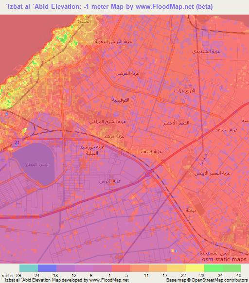 `Izbat al `Abid,Egypt Elevation Map