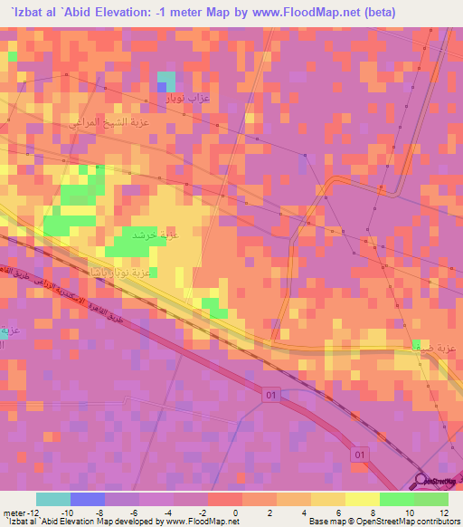 `Izbat al `Abid,Egypt Elevation Map