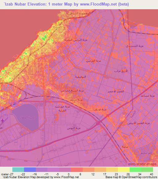 `Izab Nubar,Egypt Elevation Map