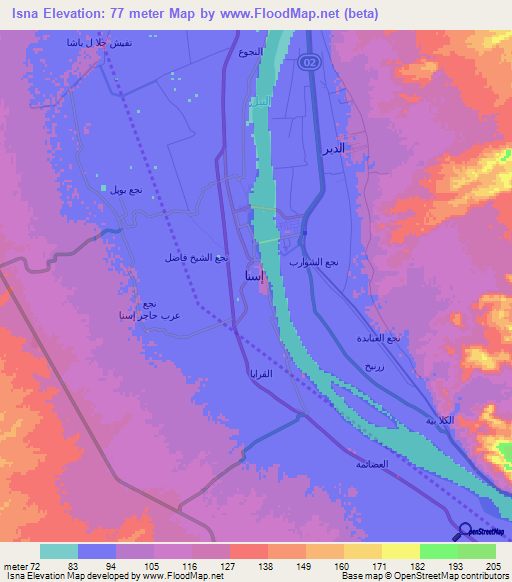 Isna,Egypt Elevation Map