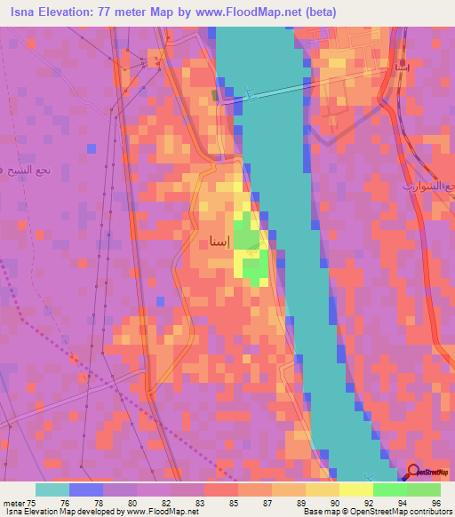 Isna,Egypt Elevation Map