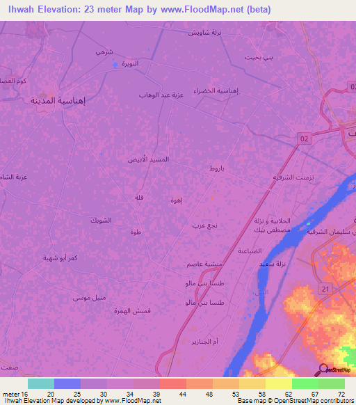 Ihwah,Egypt Elevation Map