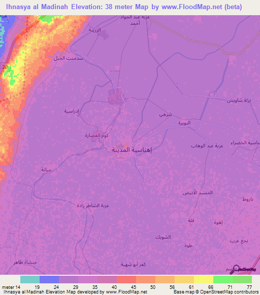 Ihnasya al Madinah,Egypt Elevation Map