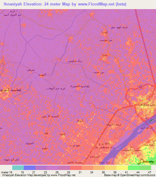 Ihnasiyah,Egypt Elevation Map