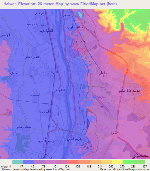 Halwan,Egypt Elevation Map