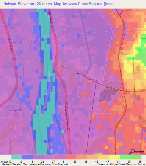 Halwan,Egypt Elevation Map