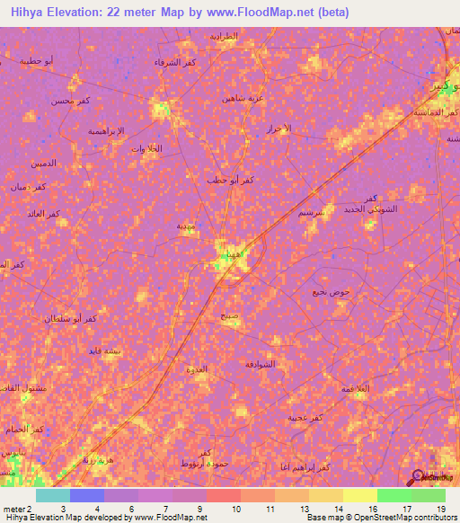 Hihya,Egypt Elevation Map