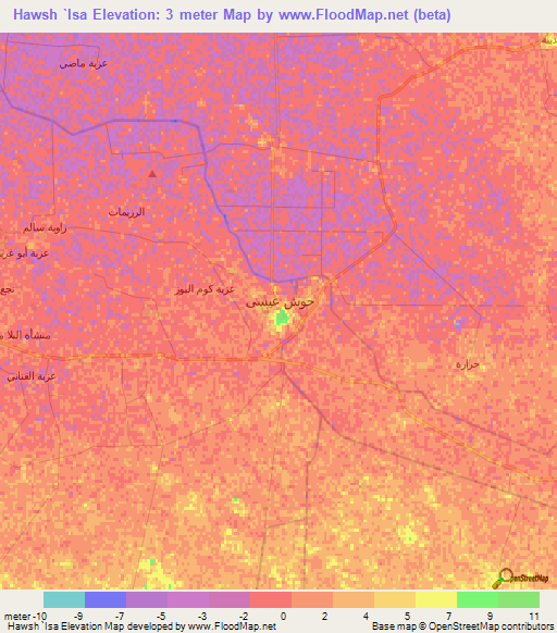 Hawsh `Isa,Egypt Elevation Map