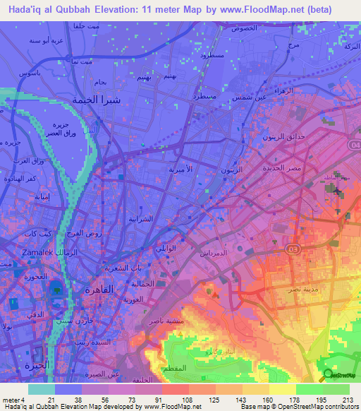 Hada'iq al Qubbah,Egypt Elevation Map