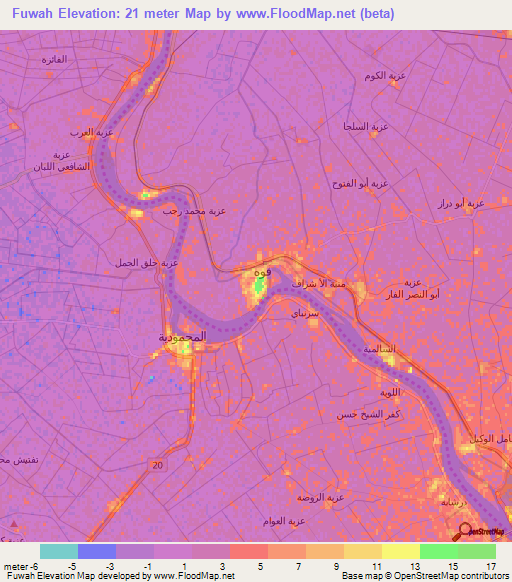 Fuwah,Egypt Elevation Map