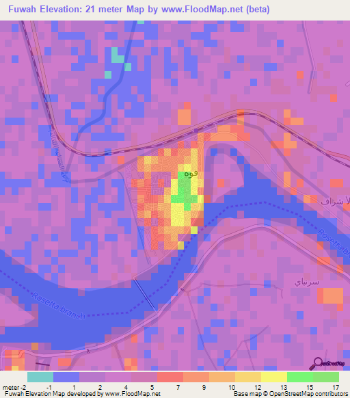 Fuwah,Egypt Elevation Map