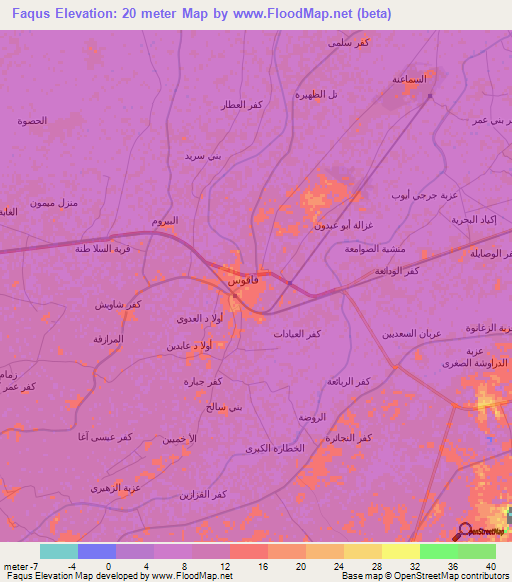 Faqus,Egypt Elevation Map