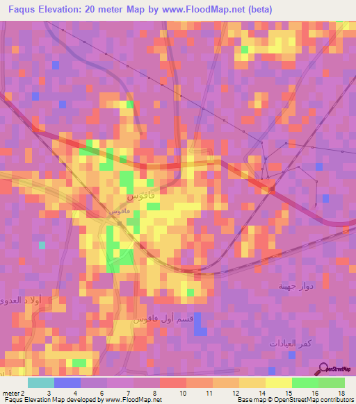 Faqus,Egypt Elevation Map