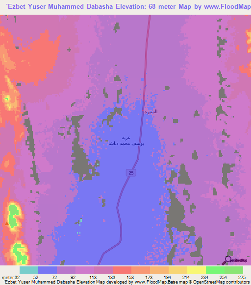 `Ezbet Yuser Muhammed Dabasha,Egypt Elevation Map