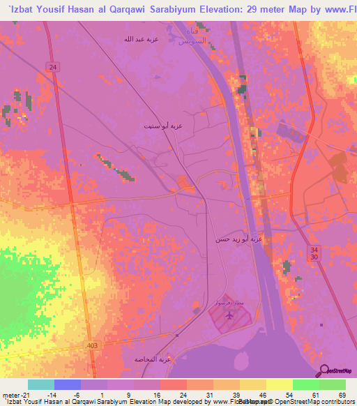 `Izbat Yousif Hasan al Qarqawi Sarabiyum,Egypt Elevation Map