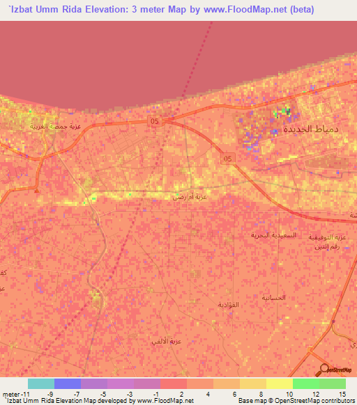 `Izbat Umm Rida,Egypt Elevation Map