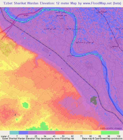 `Ezbet Sharikat Wardan,Egypt Elevation Map