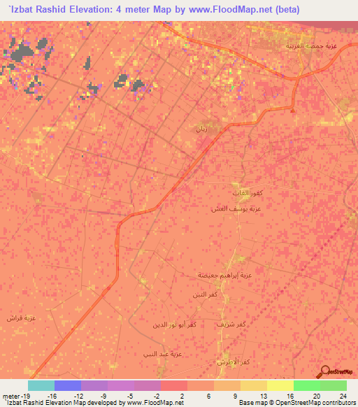 `Izbat Rashid,Egypt Elevation Map