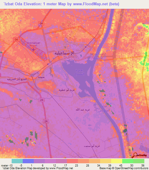 `Izbat Oda,Egypt Elevation Map