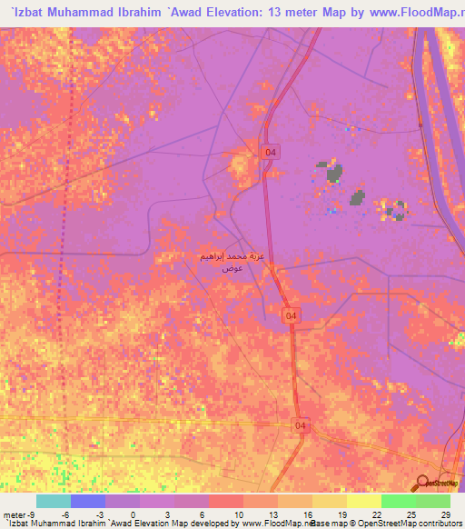 `Izbat Muhammad Ibrahim `Awad,Egypt Elevation Map