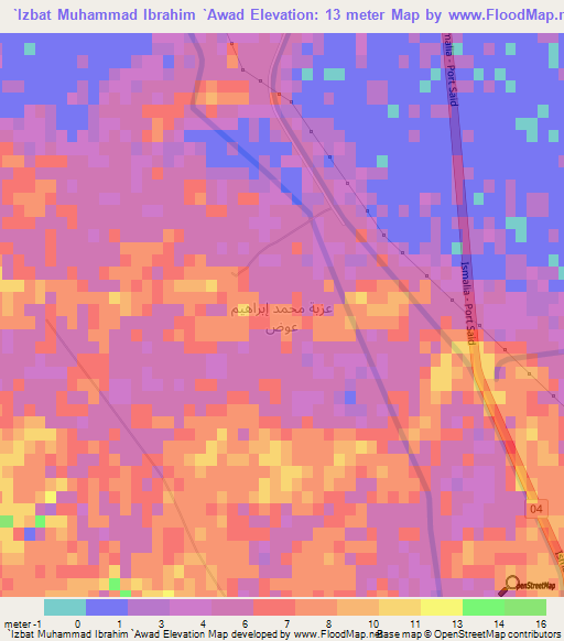 `Izbat Muhammad Ibrahim `Awad,Egypt Elevation Map