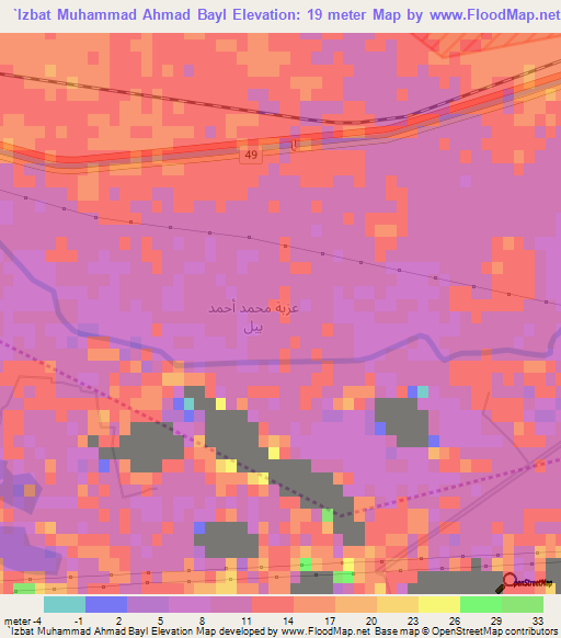 `Izbat Muhammad Ahmad Bayl,Egypt Elevation Map