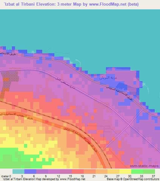 `Izbat al Tirbani,Egypt Elevation Map