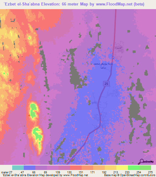 `Ezbet el-Sha`abna,Egypt Elevation Map