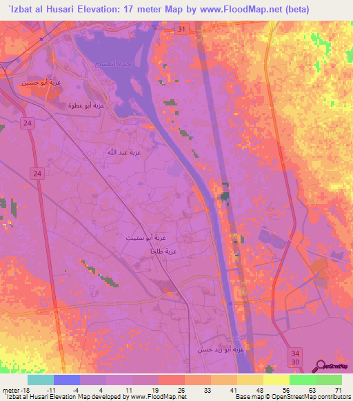 `Izbat al Husari,Egypt Elevation Map