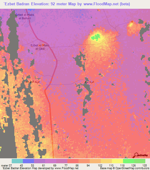 `Ezbet Badran,Egypt Elevation Map