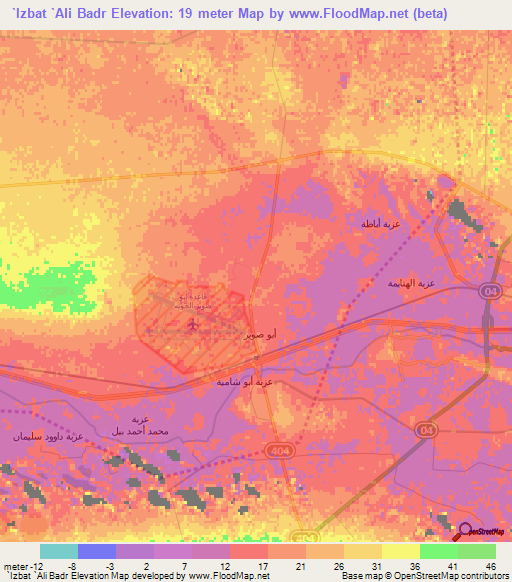 `Izbat `Ali Badr,Egypt Elevation Map