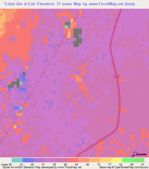 `Ezbet Ain el-Esh,Egypt Elevation Map