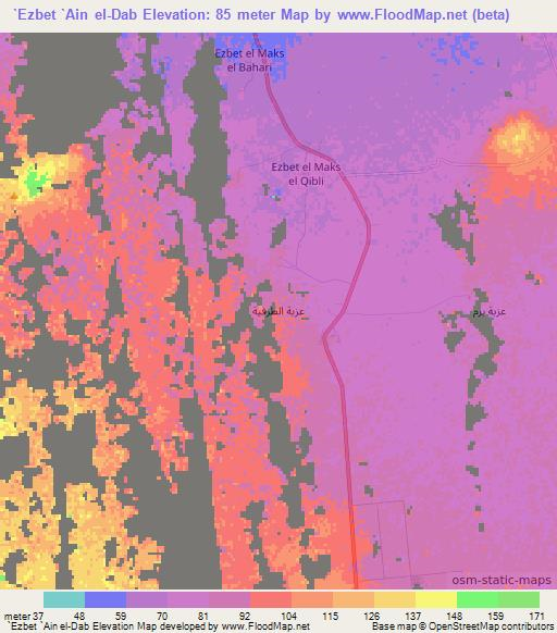 `Ezbet `Ain el-Dab,Egypt Elevation Map