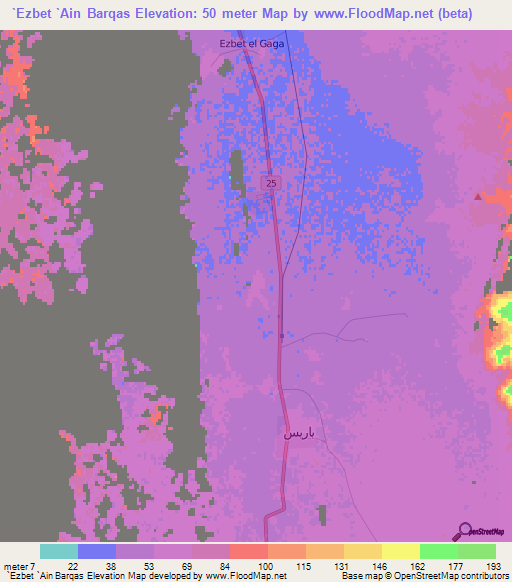 `Ezbet `Ain Barqas,Egypt Elevation Map