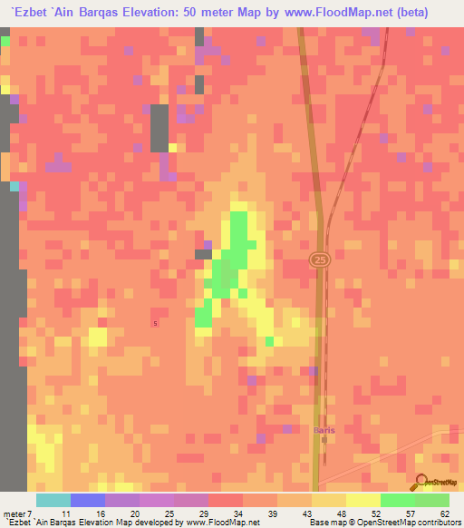 `Ezbet `Ain Barqas,Egypt Elevation Map