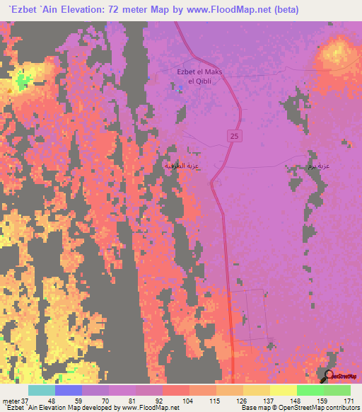 `Ezbet `Ain,Egypt Elevation Map