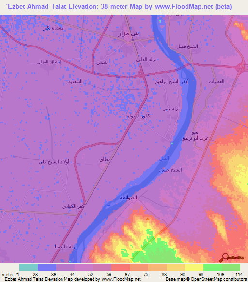 `Ezbet Ahmad Talat,Egypt Elevation Map