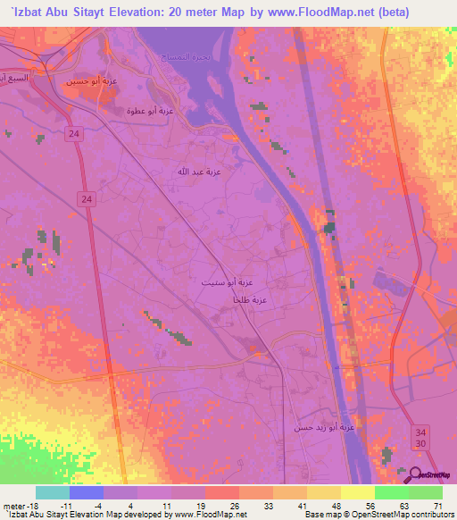 `Izbat Abu Sitayt,Egypt Elevation Map