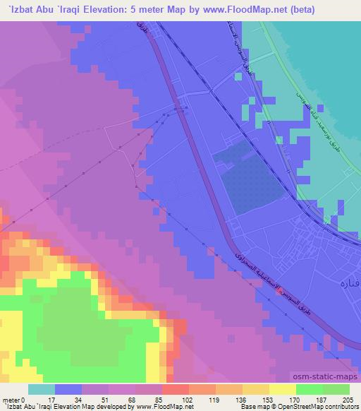 `Izbat Abu `Iraqi,Egypt Elevation Map